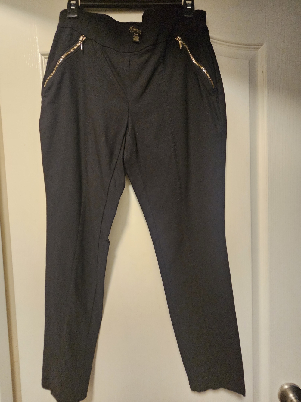 Thalia Sodi Black Straight-Leg Pants with Gold Zip Accents